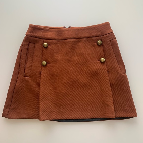 Express Button Front Sailor Mini Skirt in Brown | Size 6 - Picture 2 of 6
